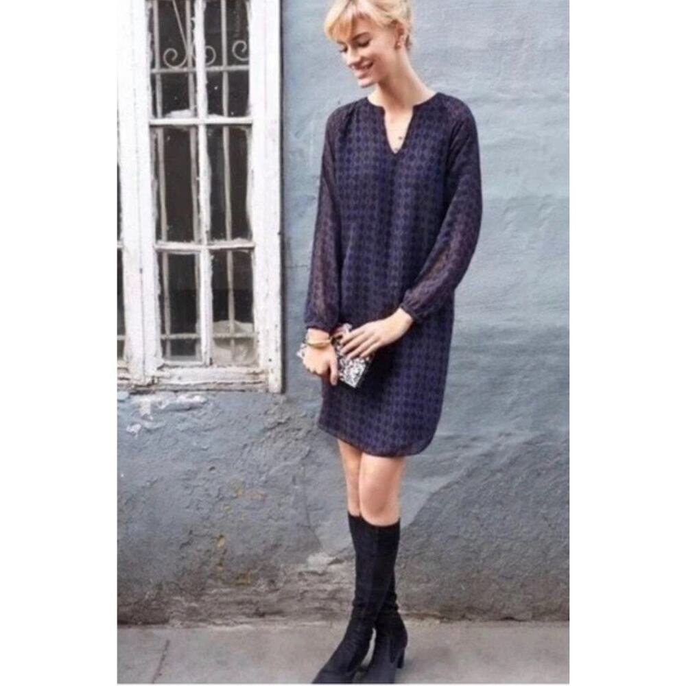 CAbi Long Sleeve Navy Black Harlequin Geometric Diamond Print Dress XS - Picture 2 of 6
